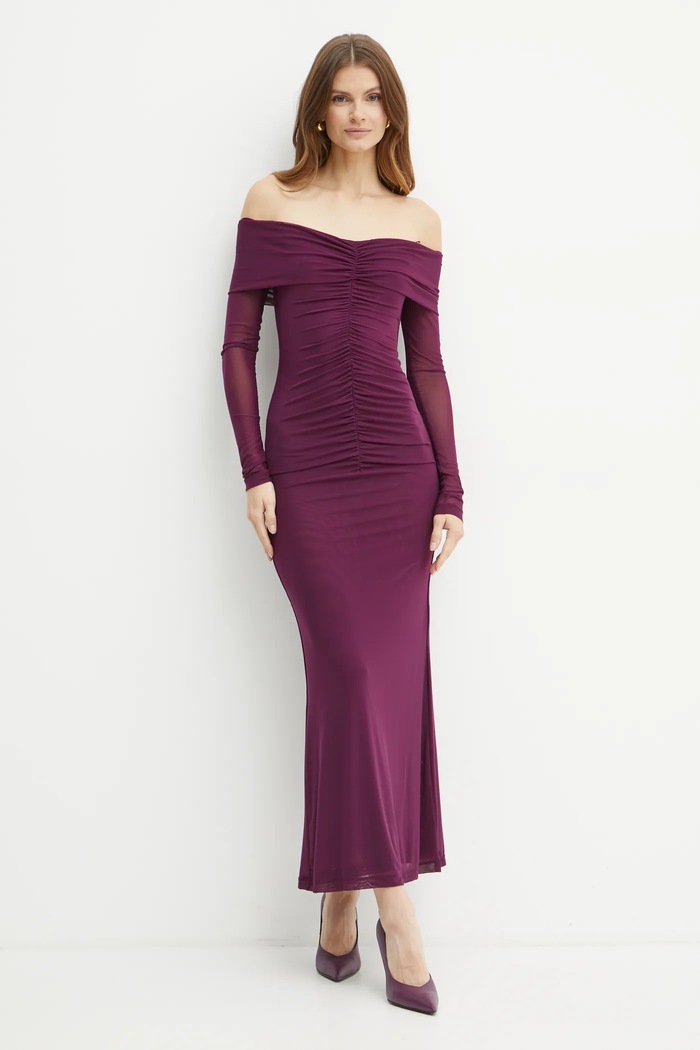 Šaty Bardot ARTURA maxi fialová 59548DB