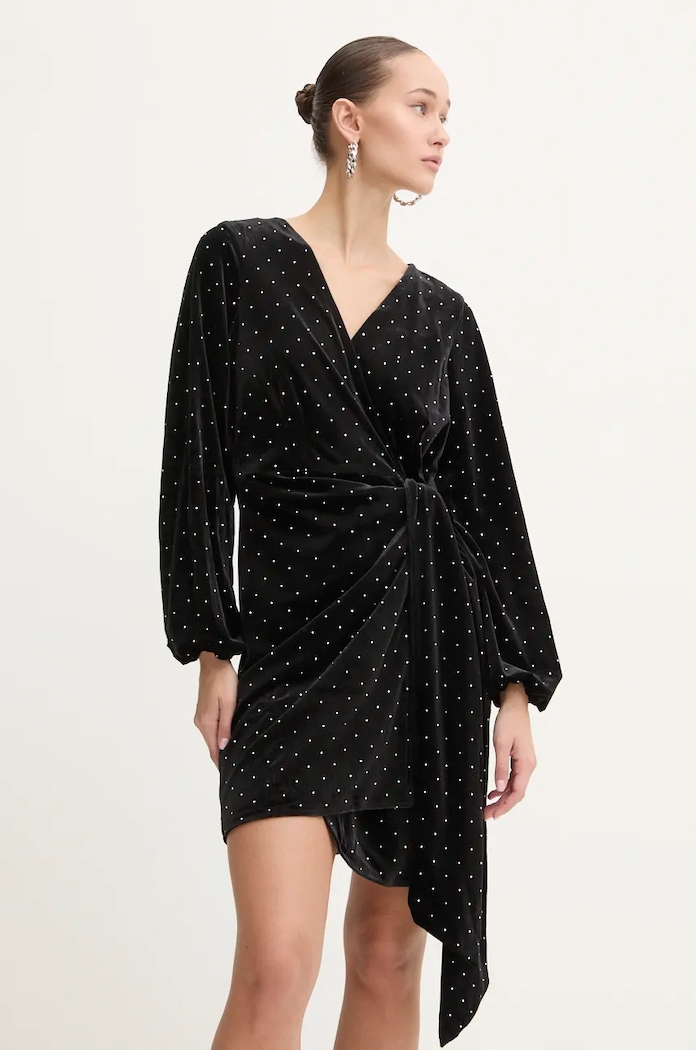 Кадифена рокля Never Fully Dressed Mini Vienna Dress еластичен черен NFDDR1211
