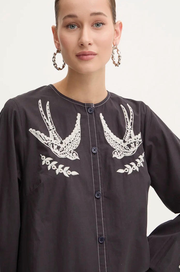 Памучна рокля Never Fully Dressed EmbroideSwallow Roamnce Mini Dress черен NFDDR1573