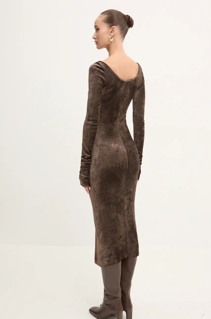 Ρούχα Βελούδινο φόρεμα Rick Owens Lilies LI02D5532VSTET2 καφέ
