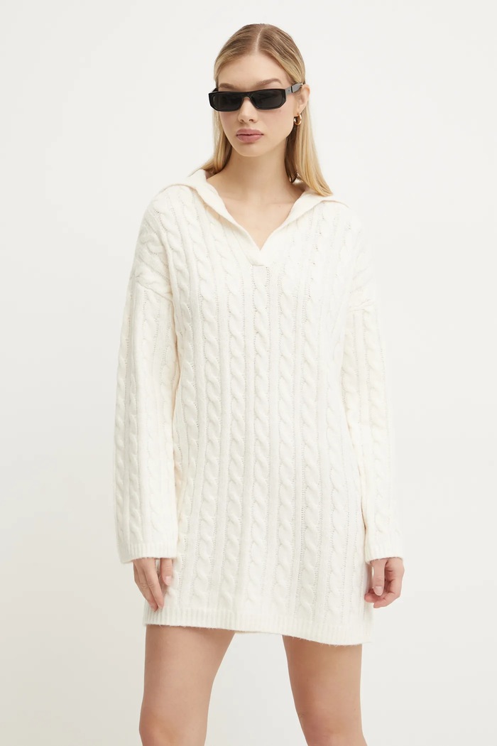 Šaty z vlněné směsi Abercrombie & Fitch mini béžová KI159.5097.101
