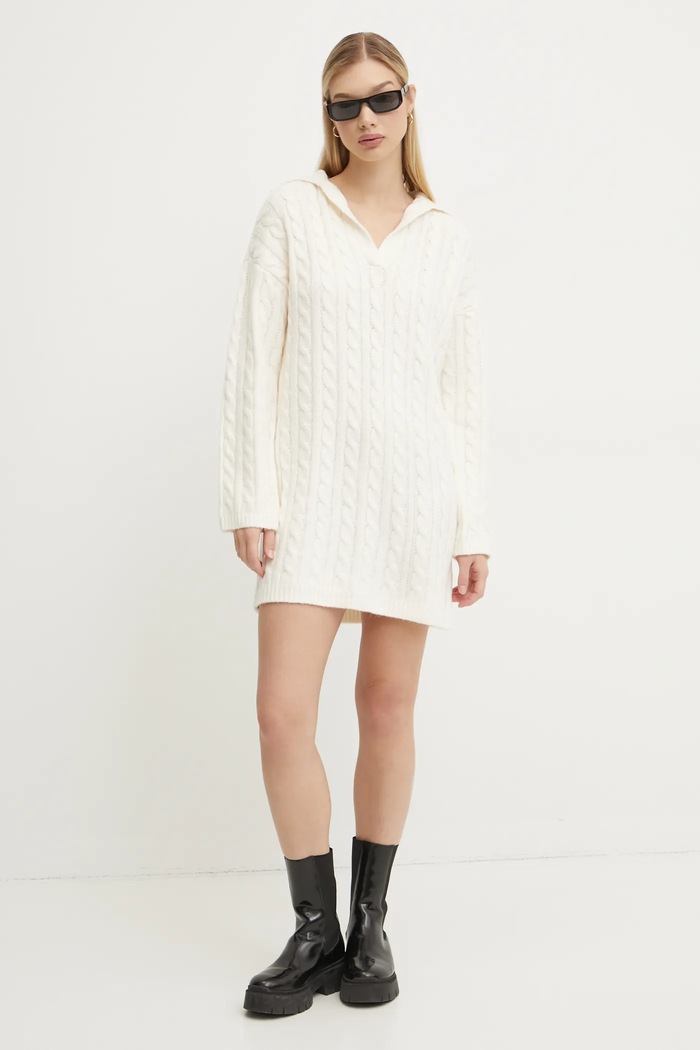 Šaty z vlněné směsi Abercrombie & Fitch KI159.5097.101 béžová AW24