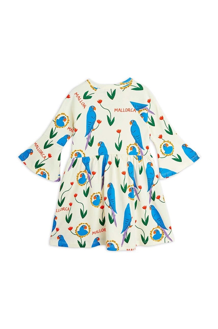 Mini Rodini sukienka bawełniana dziecięca Parrots 2465011900 beżowy AW24