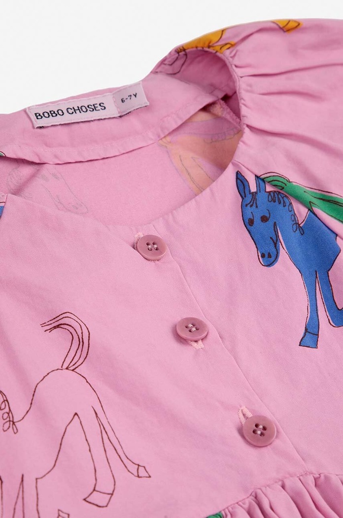 Dětské bavlněné šaty Bobo Choses Wonder Horse 224AC110 růžová
