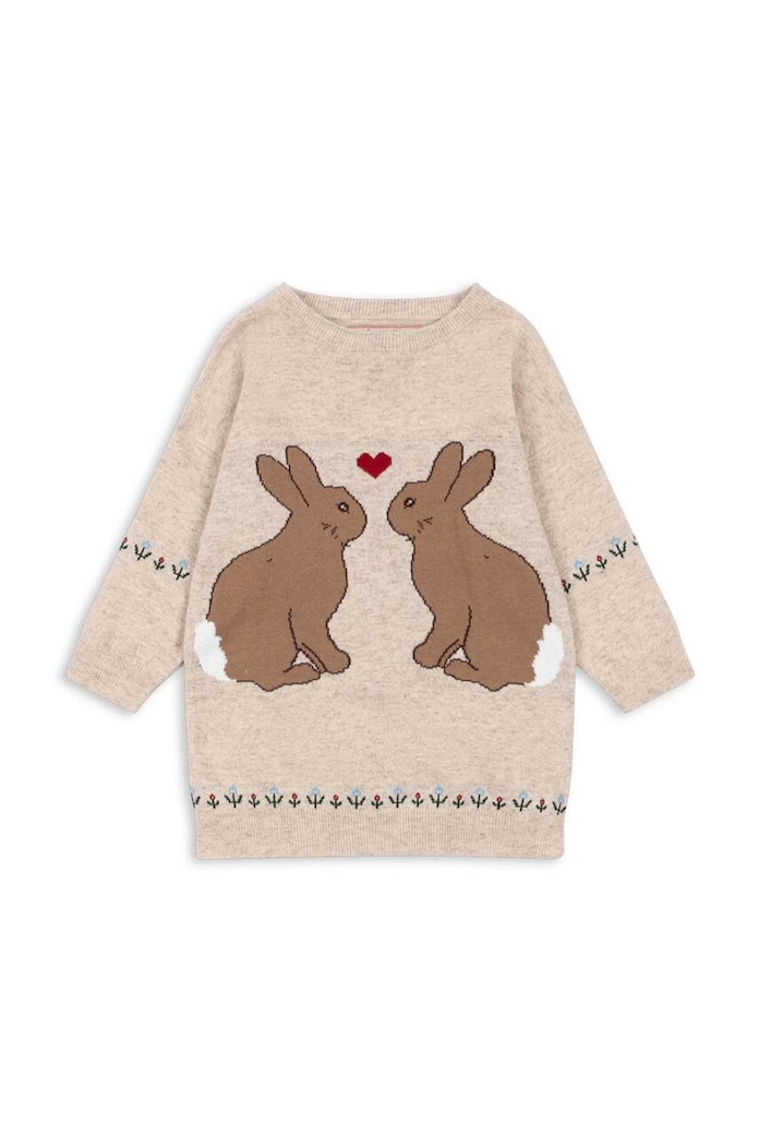 Konges Sløjd sukienka z domieszką wełny dziecięca ELI KNIT DRESS KS101494 beżowy AW24