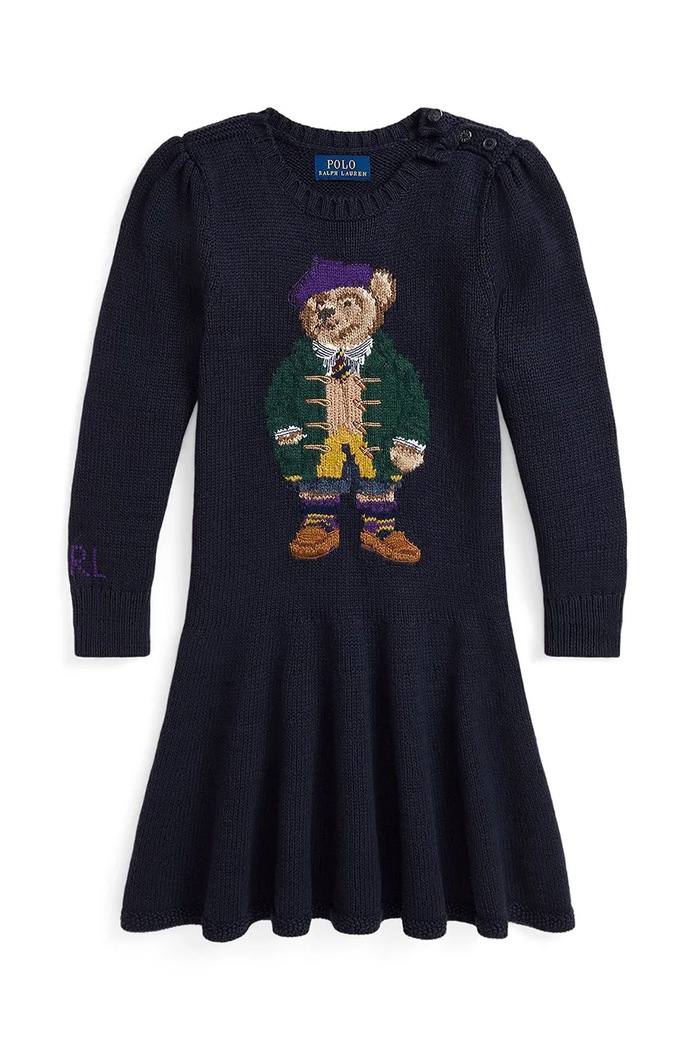 Детска памучна рокля Polo Ralph Lauren 312950801001 тъмносин AW24