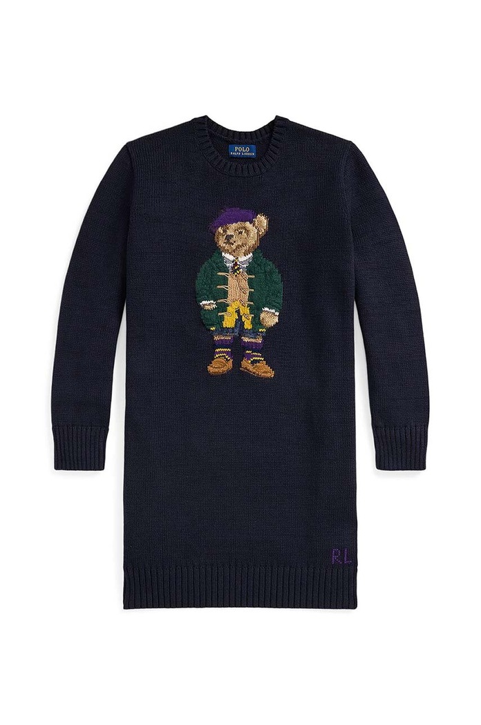 Παιδικό βαμβακερό φόρεμα Polo Ralph Lauren 313950801001 σκούρο μπλε AW24