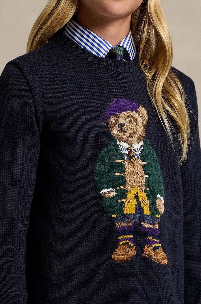 Παιδικό βαμβακερό φόρεμα Polo Ralph Lauren σκούρο μπλε 313950801001