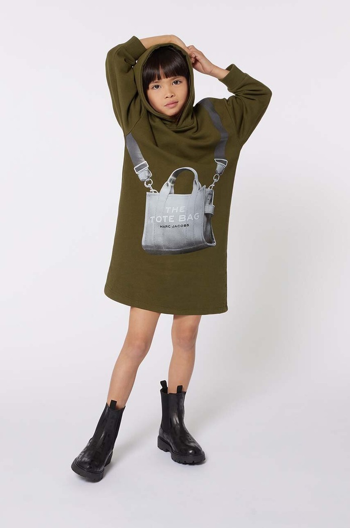 Παιδικό βαμβακερό φόρεμα Marc Jacobs βαμβάκι πράσινο W60363.86.108