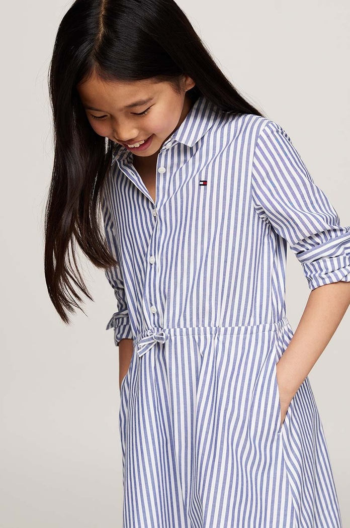 Детска памучна рокля Tommy Hilfiger райе син KG0KG08500.9BYH.128.176