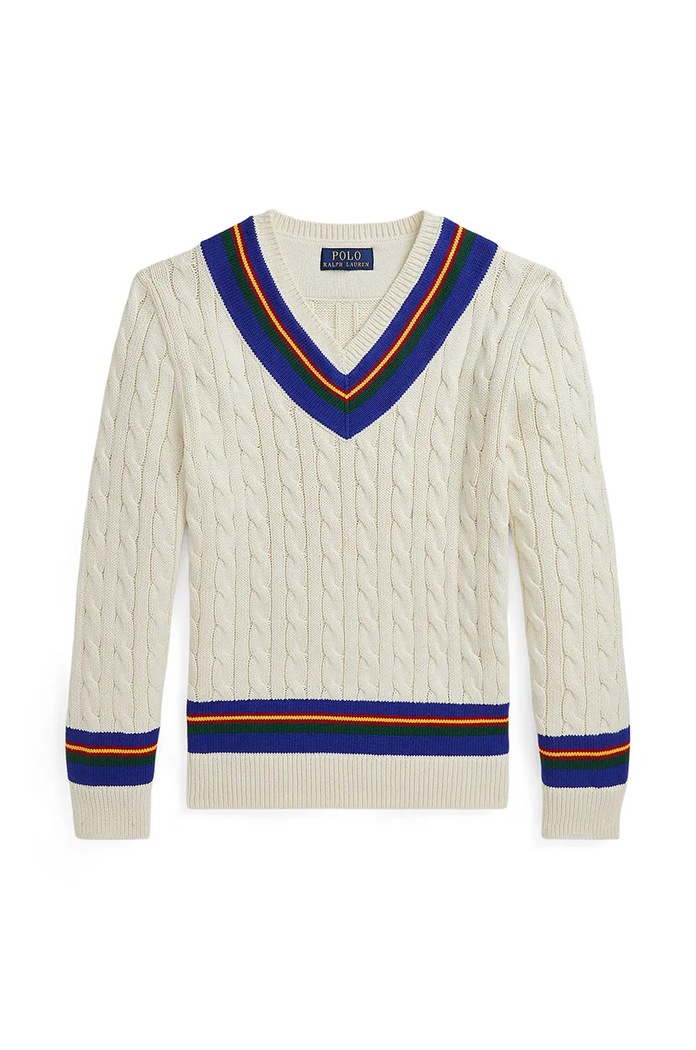 Polo Ralph Lauren Παιδικό βαμβακερό πουλόβερ Polo Ralph Lauren 323951447001 μπεζ AW24