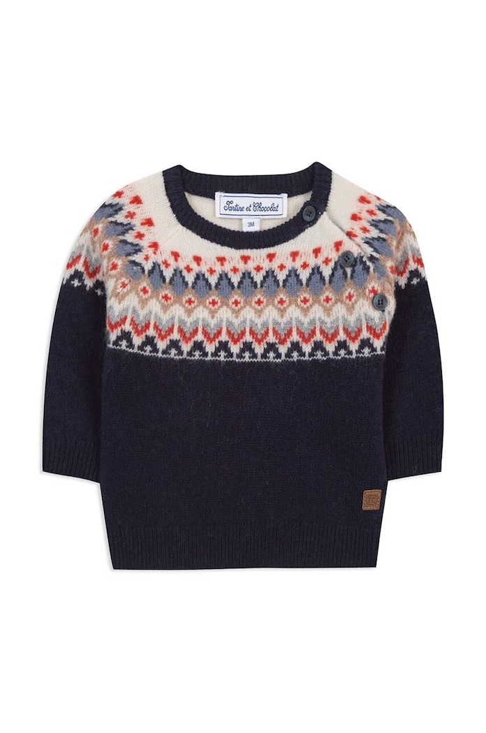 Tartine et Chocolat pulover de lână pentru copii TZ18121.80.94 bleumarin AW24