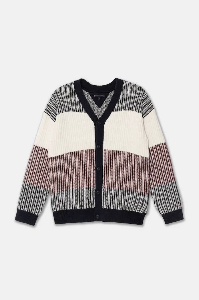 Tommy Hilfiger kardigan z domieszką wełny dziecięcy z domieszką wełny granatowy KB0KB09395.9BYH.128.176