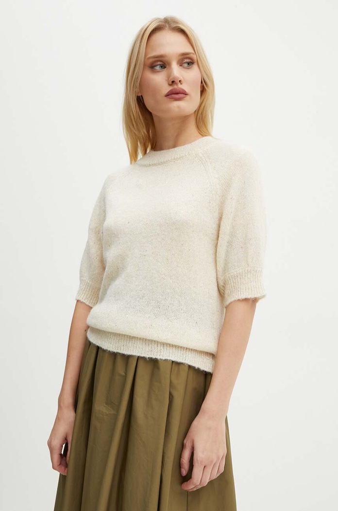 Bruuns Bazaar sweter z domieszką wełny AlchemillaBBHalias knit okrągły beżowy BBW4070