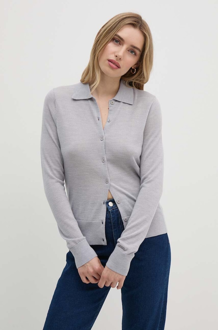 Calvin Klein gyapjú pulóver gombolós szürke K20K207198