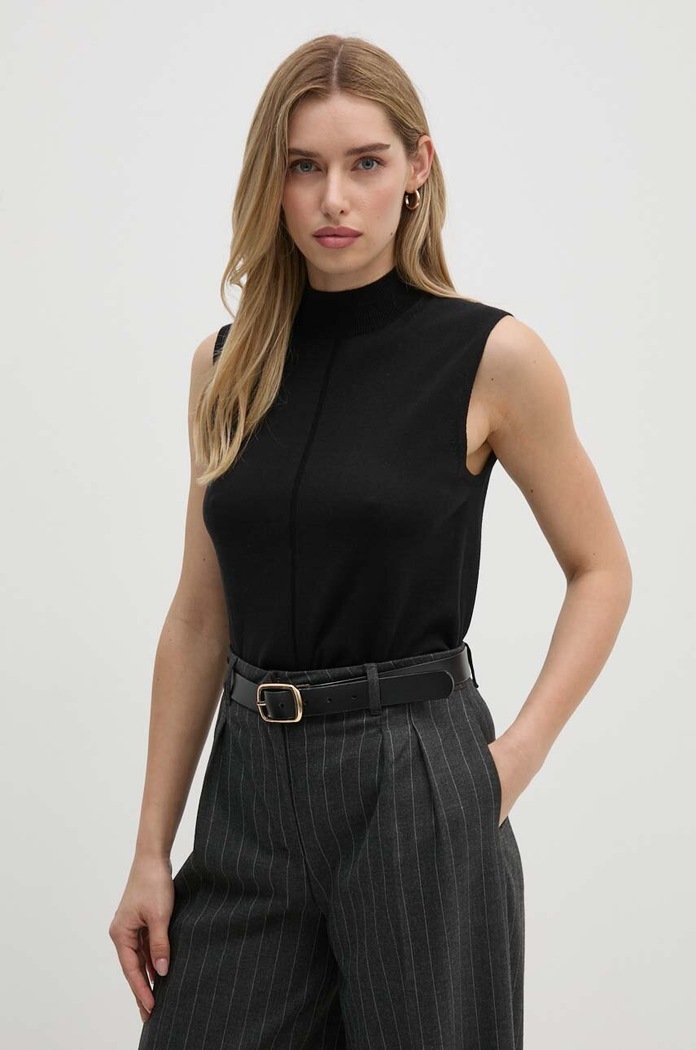 Vesta ze směsi hedvábí Calvin Klein polorolák černá K20K207568