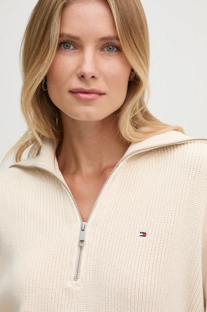 Βαμβακερό πουλόβερ Tommy Hilfiger μπεζ WW0WW42141