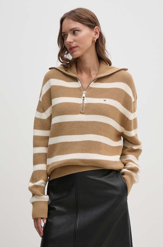 Bavlněný svetr Tommy Hilfiger rolák béžová WW0WW42141