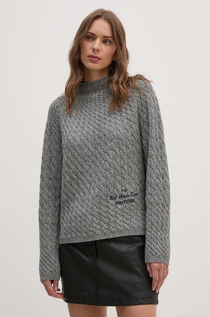 Vlněný svetr Tommy Hilfiger nášivka šedá WW0WW42144