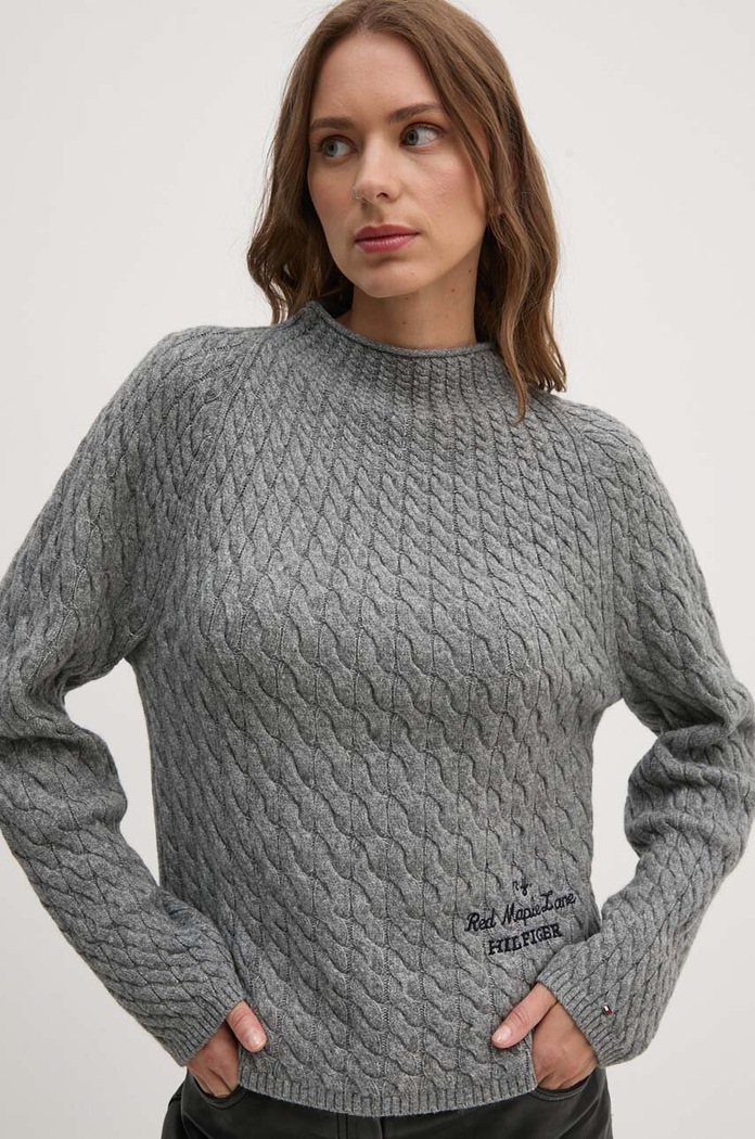 Vlněný svetr Tommy Hilfiger šedá WW0WW42144