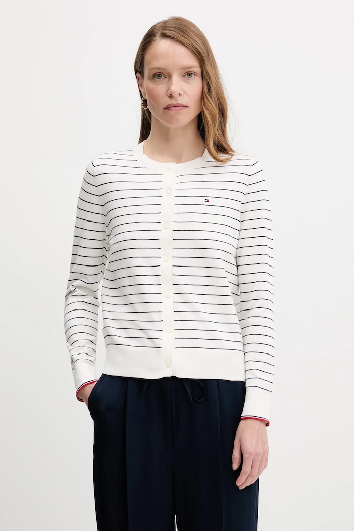 Tommy Hilfiger kardigan dámský s bavlnou směs béžová WW0WW42370
