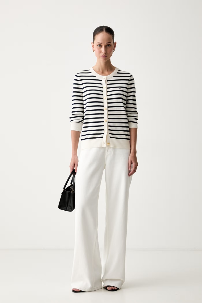 Tommy Hilfiger kardigan damski z bawełną WW0WW42370 beżowy SS26