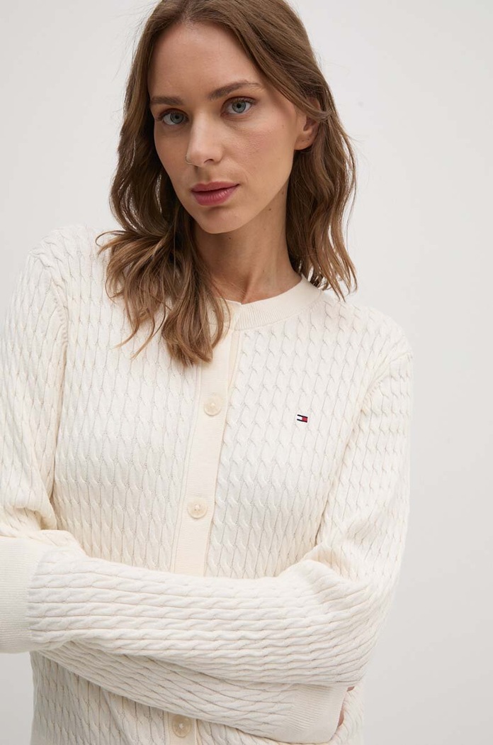 Kardigan damski bawełniany Tommy Hilfiger WW0WW43329 beżowy