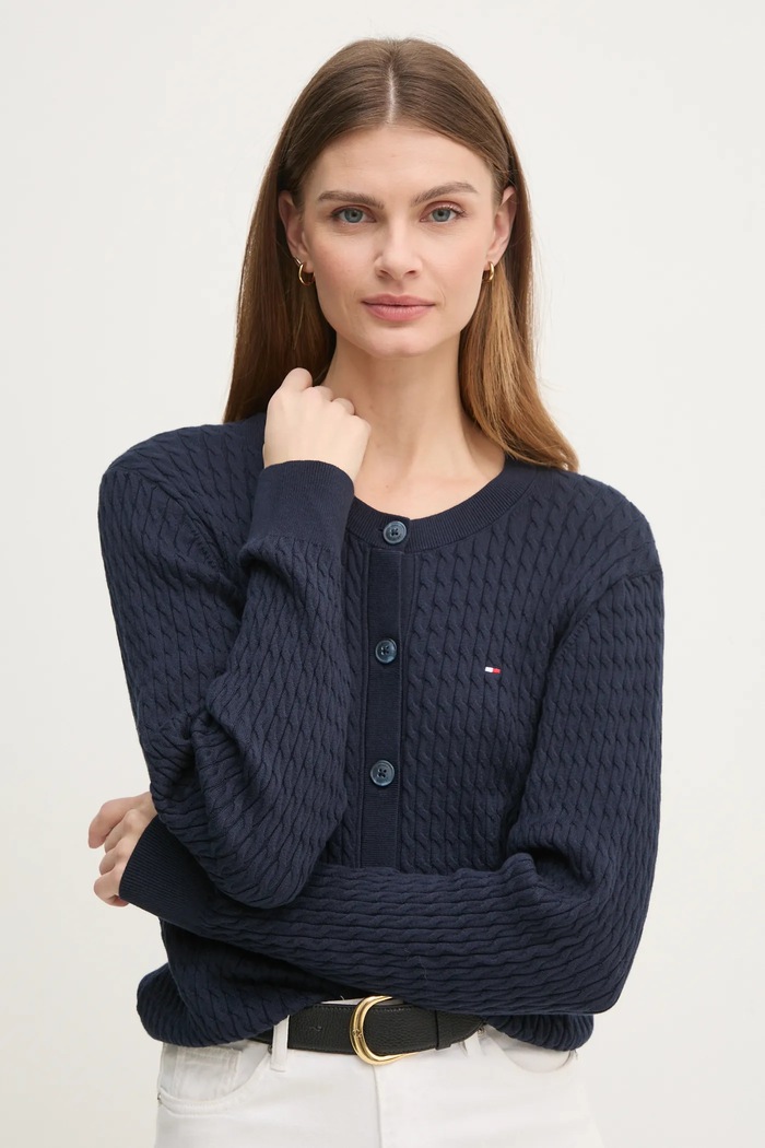 Tommy Hilfiger cardigan pentru femei din bumbac bleumarin WW0WW43329