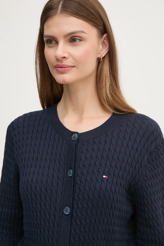 Tommy Hilfiger cardigan pentru femei din bumbac WW0WW43329 bleumarin