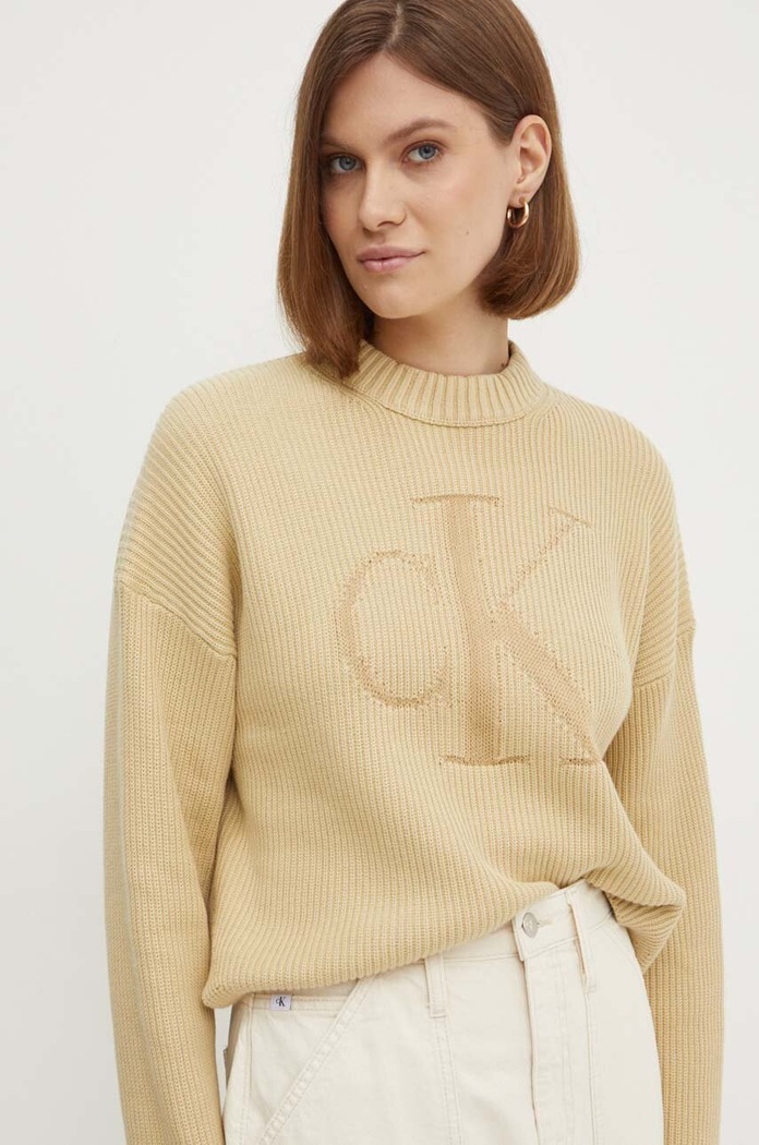 Calvin Klein Jeans sweter aplikacja beżowy J20J223615