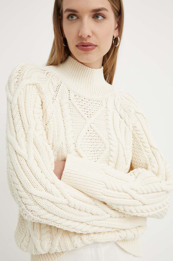 BOSS sweter z domieszką wełny półgolf beżowy 50518369