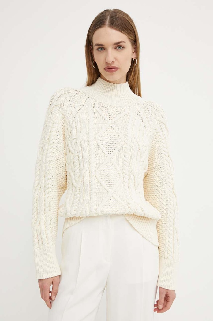 BOSS sweter z domieszką wełny beżowy 50518369