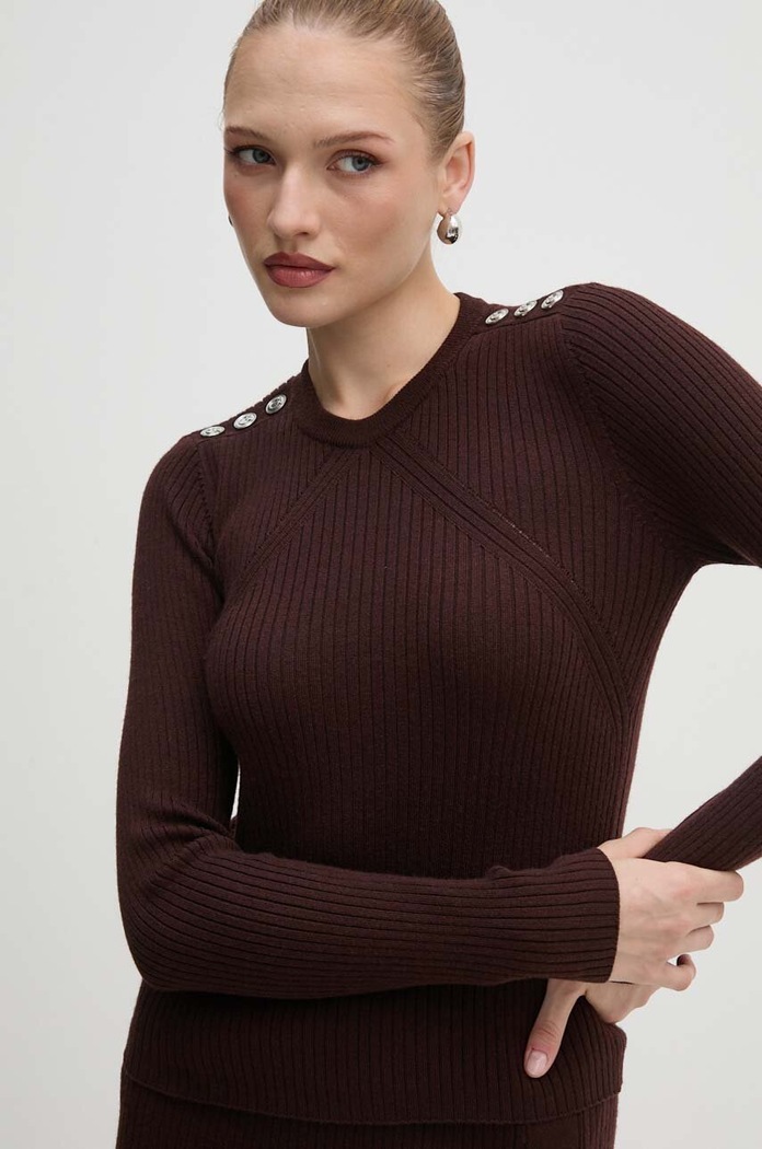 Pinko sweter wełniany okrągły brązowy 104020.A15S