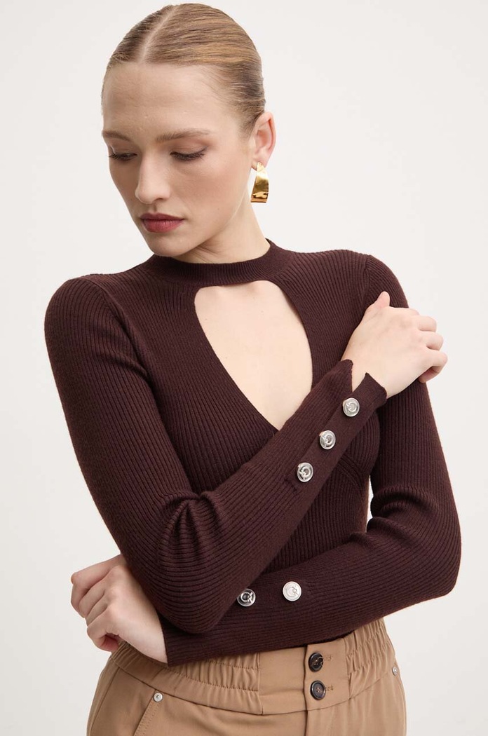 Pinko sweter wełniany szpic brązowy 104015.A15S