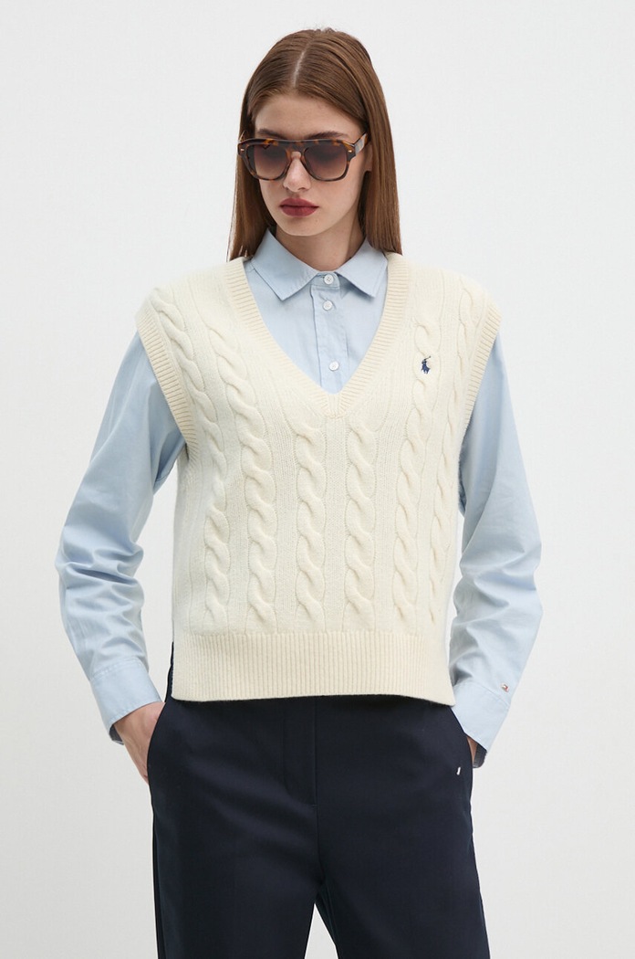Polo Ralph Lauren kamizelka wełniana szpic beżowy 211949994