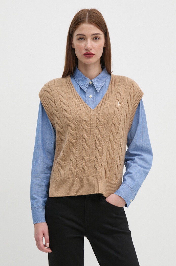 Polo Ralph Lauren kamizelka wełniana damska wełna beżowy 211949994