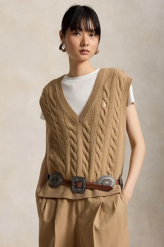 Polo Ralph Lauren kamizelka damska wełniana brązowy 211949994
