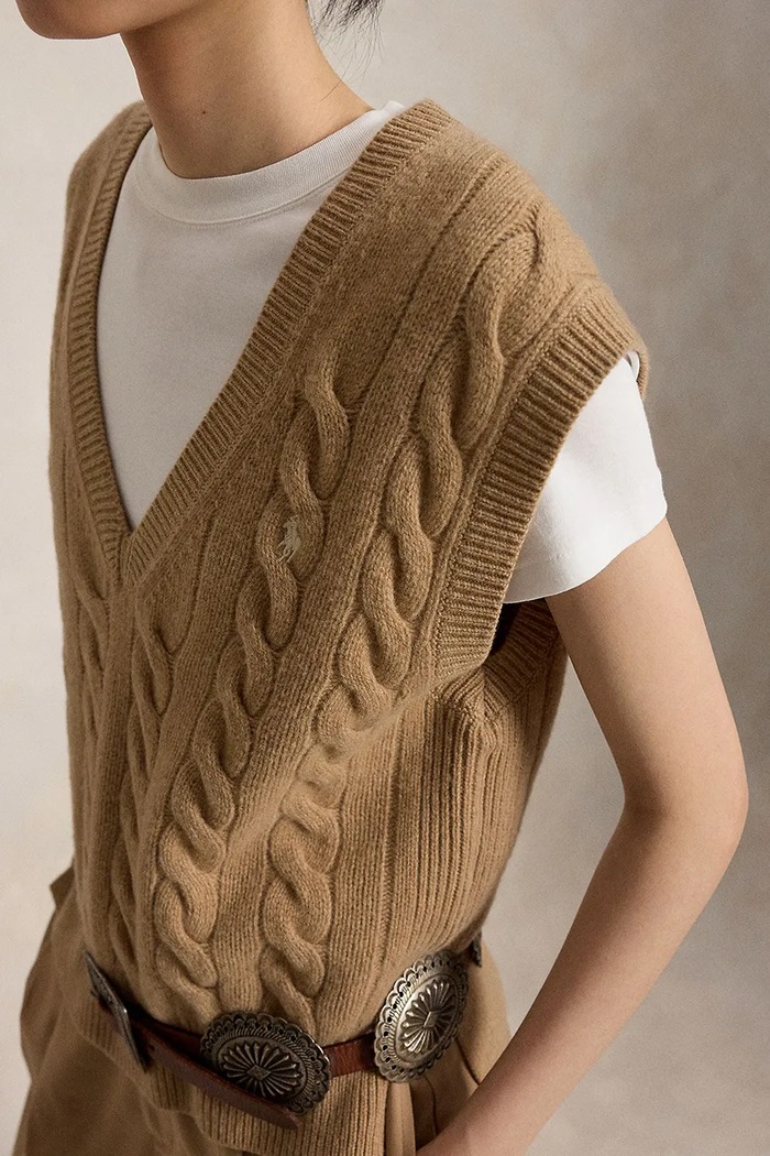 Polo Ralph Lauren kamizelka damska wełniana brązowy 211949994