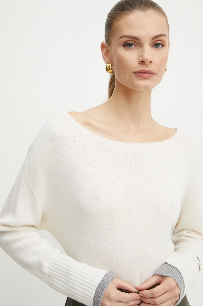 Pinko pulover de lana grosime medie bej 104467.A277