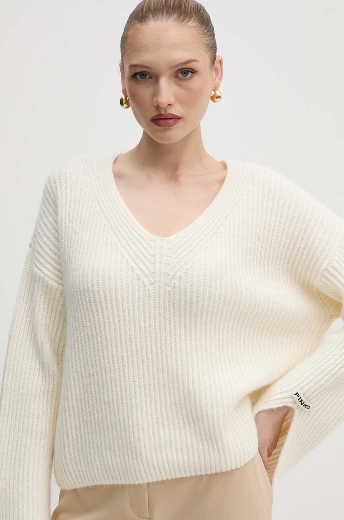 Pinko sweter z domieszką wełny szpic beżowy 104492.A282