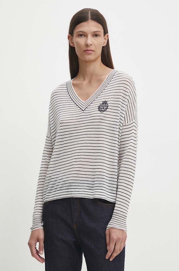 Вълнен пуловер The Kooples щампа бял FPUL29006K