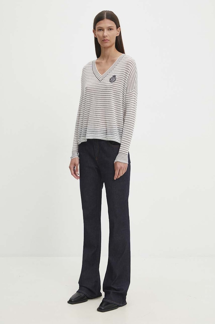 Вълнен пуловер The Kooples FPUL29006K бял AW24
