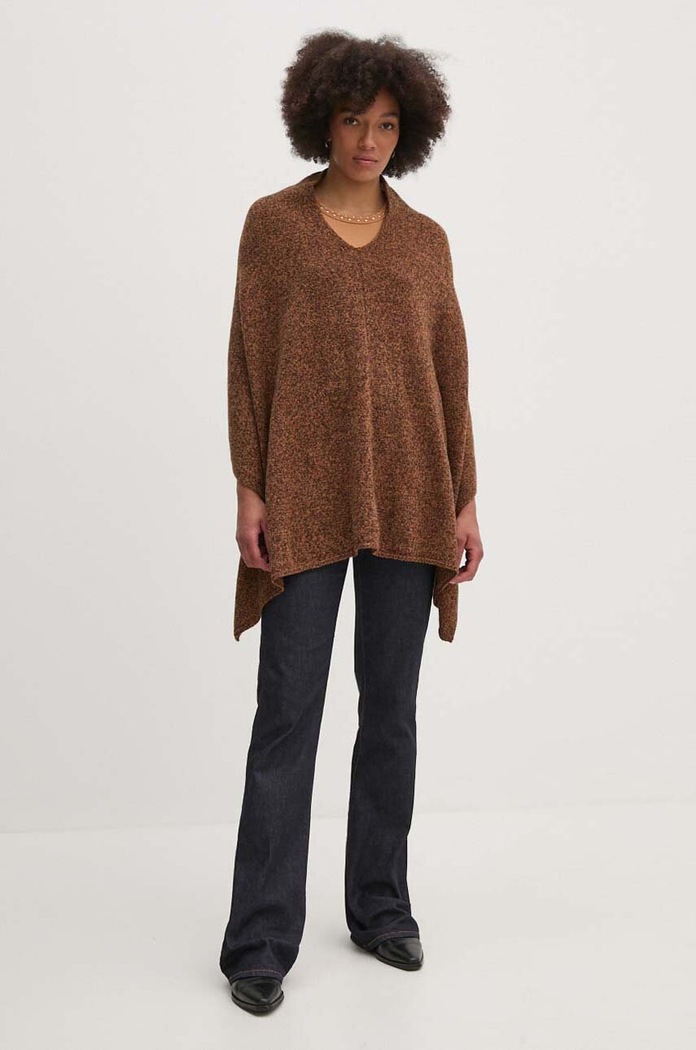United Colors of Benetton poncho wełniane 103MDU004 brązowy AW24