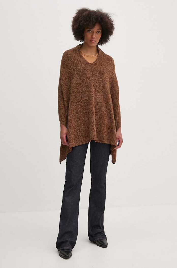 United Colors of Benetton poncho wełniane 103MDU004 brązowy AW24