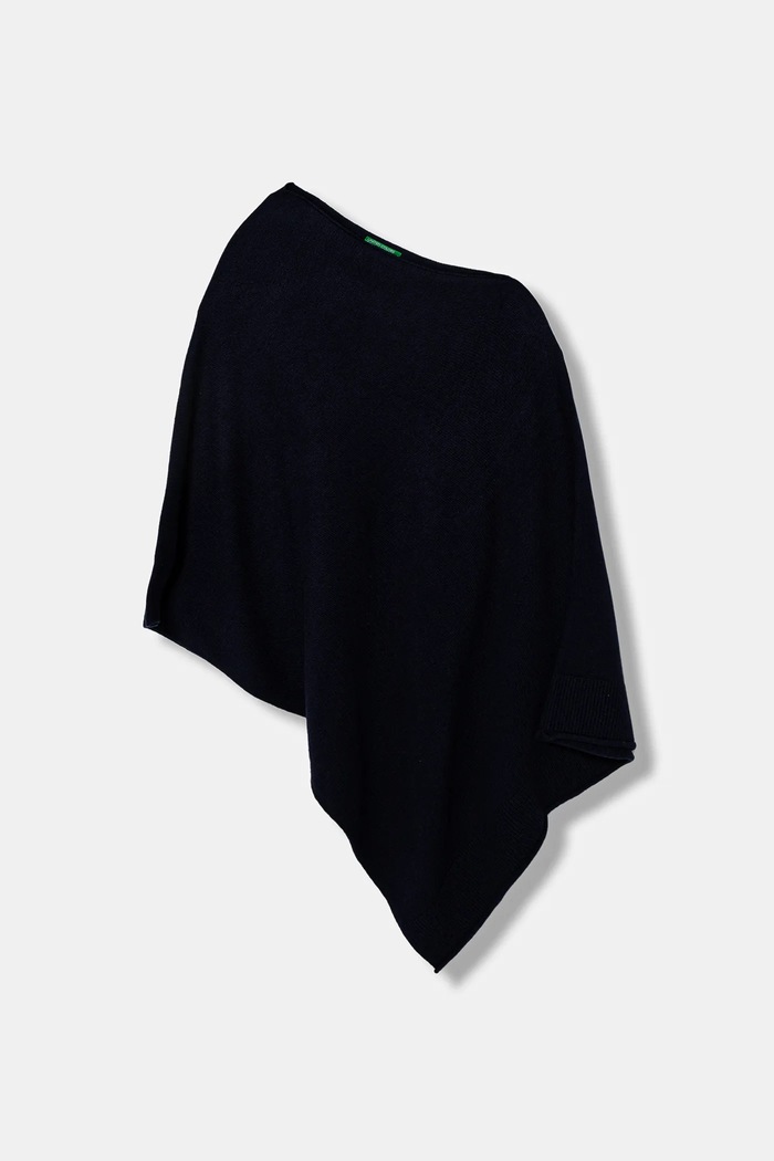 United Colors of Benetton Poncho con aggiunta di lana blu navy 1235DU01A