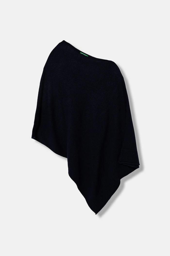 United Colors of Benetton Poncho con aggiunta di lana blu navy 1235DU01A