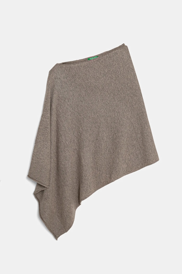 United Colors of Benetton poncho din amestec de lână uni maro 1235DU01A