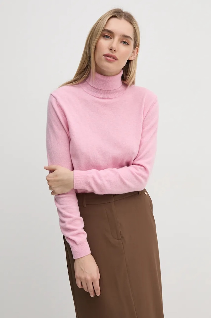 Vlněný svetr United Colors of Benetton rolák růžová 1002D2348