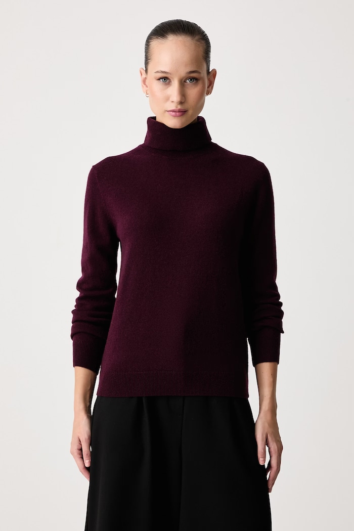 United Colors of Benetton Pulover cu guler înalt pentru femei din lână burgundia 1002D2348