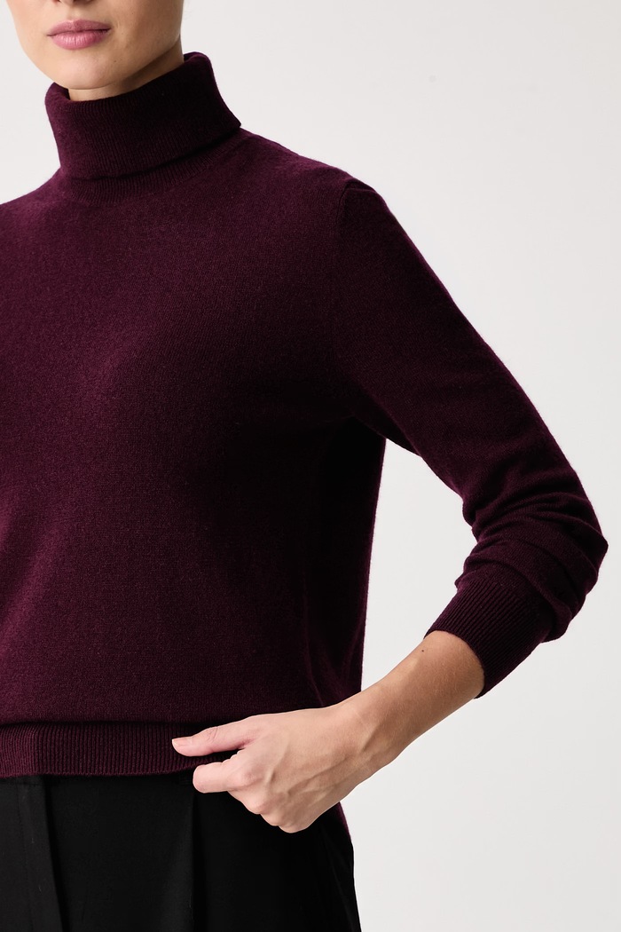 Pulover cu guler înalt pentru femei din lână United Colors of Benetton 1002D2348 burgundia